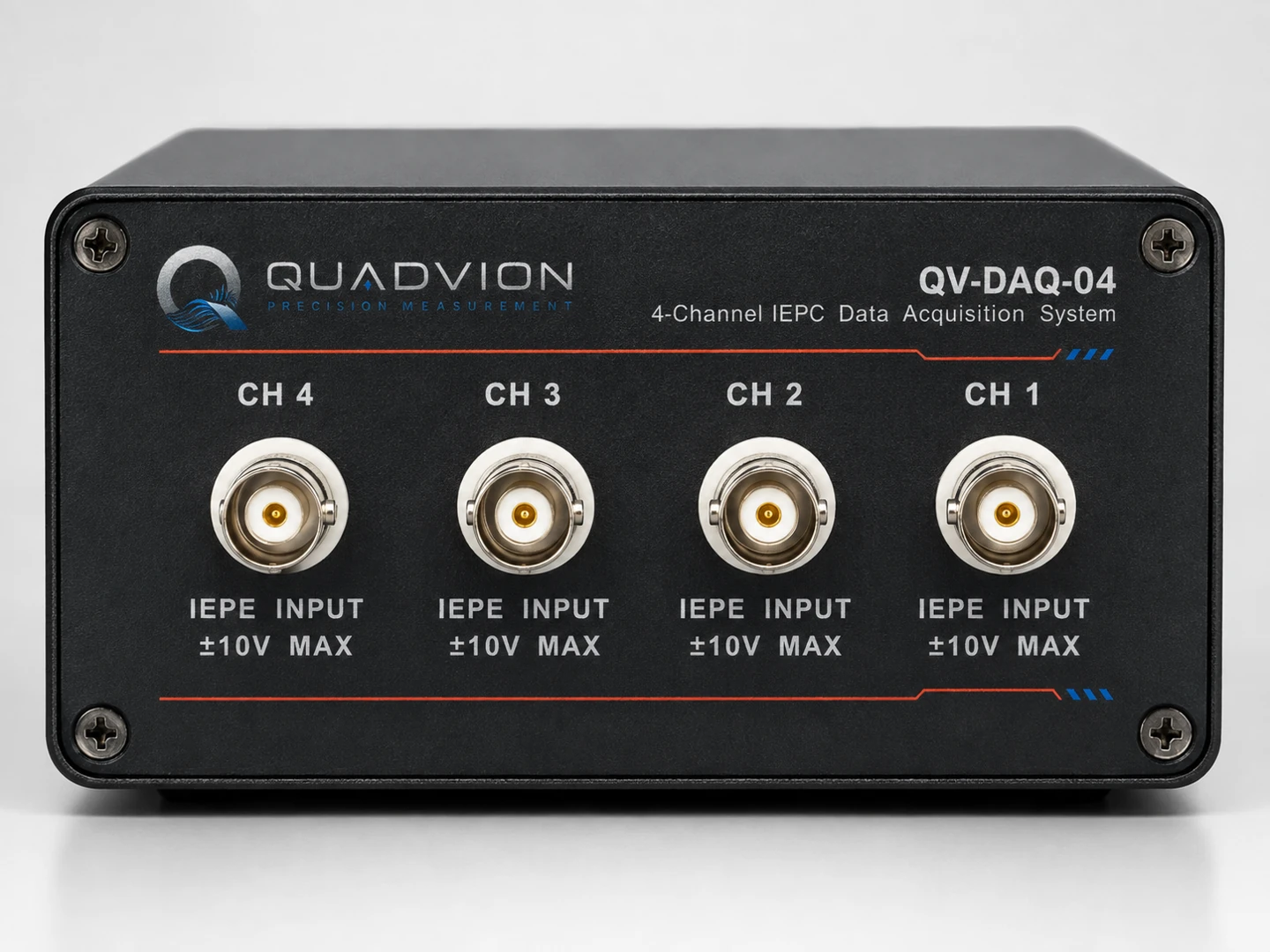 QV-DAQ-04 front panel with CH1 to CH4 BNC inputs